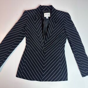 Oscar by Oscar de la Renta Silk Pinstripe Blazer Navy Women’s tailored jacket